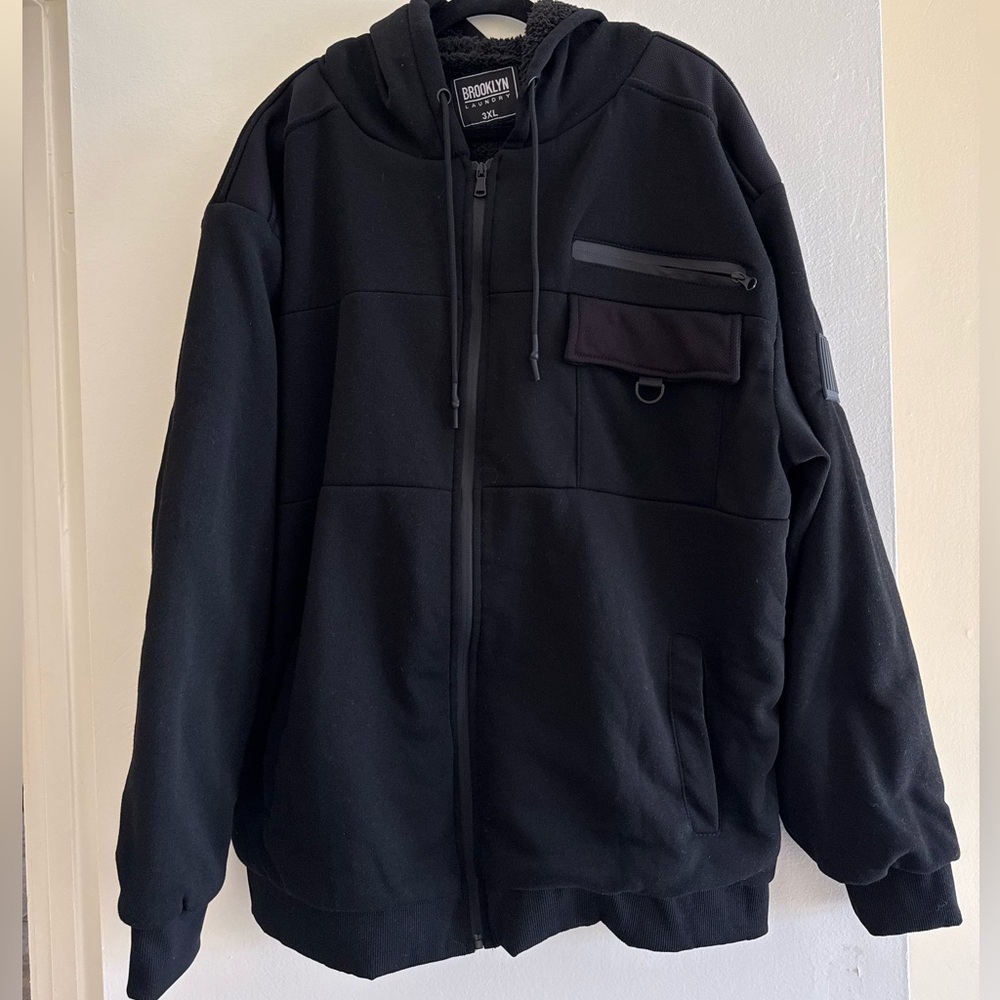 Black Zip Up Sweater with Ribbed Cuffs